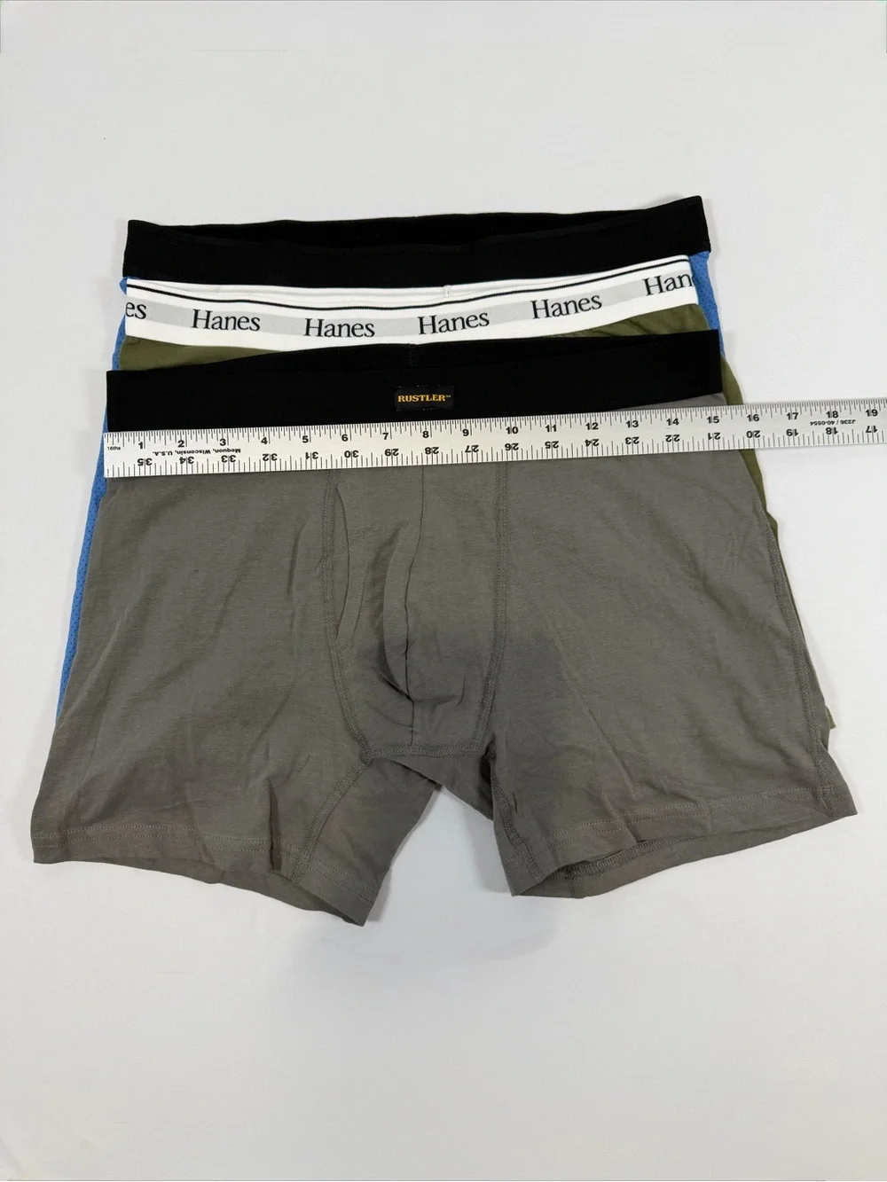Rustler,Hanes &‎ Athletic 3-Pack Men's Boxer Briefs-Gray/Olive/Blue Large